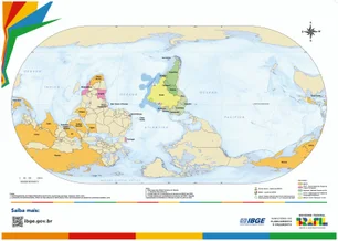 Imagem referente à matéria: IBGE divulga mapa-múndi 'invertido' que coloca o Brasil acima dos EUA e Europa