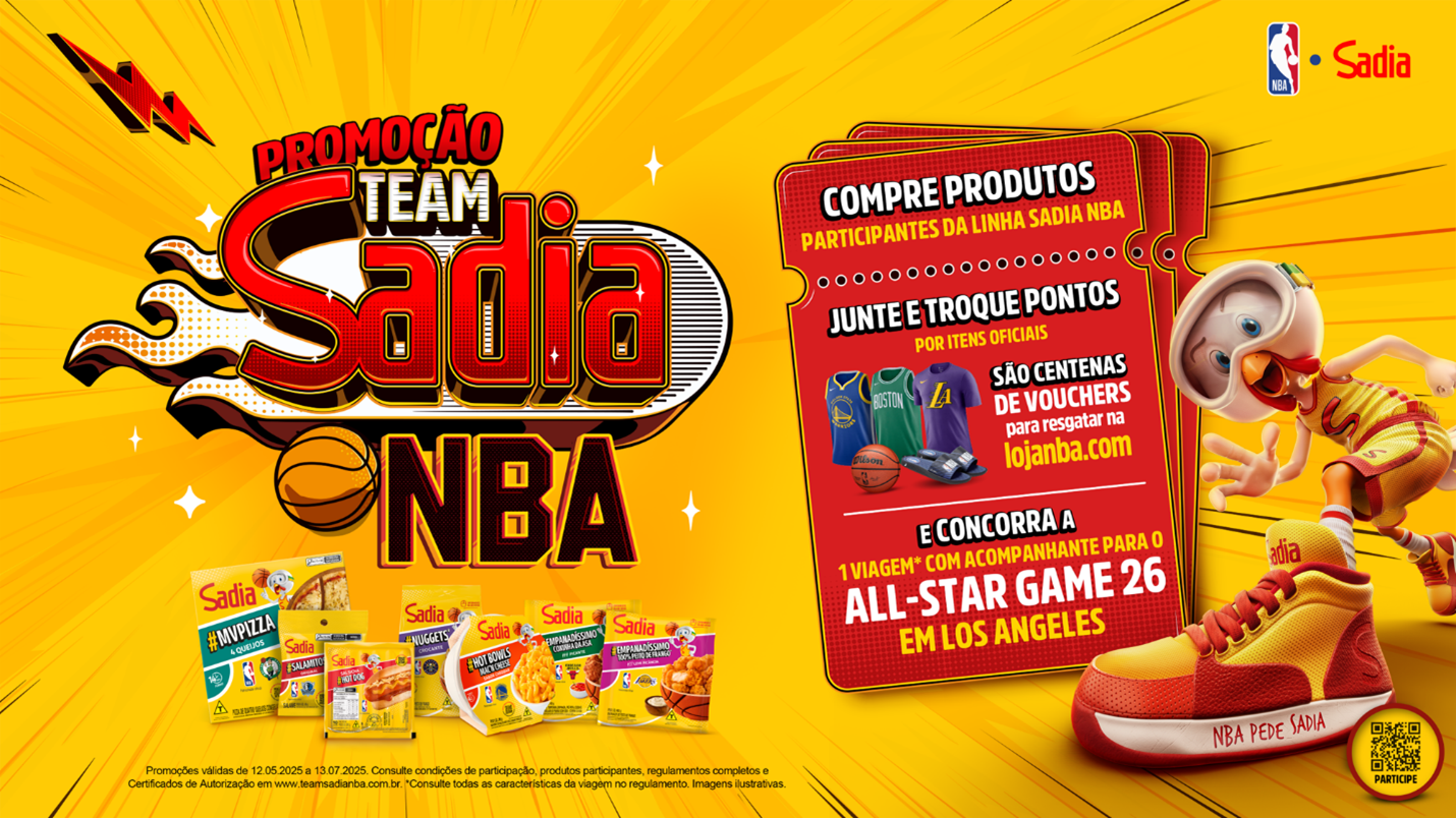 Promoção 'Team Sadia NBA' sorteia viagem para o All-Star Game 2026; saiba como participar