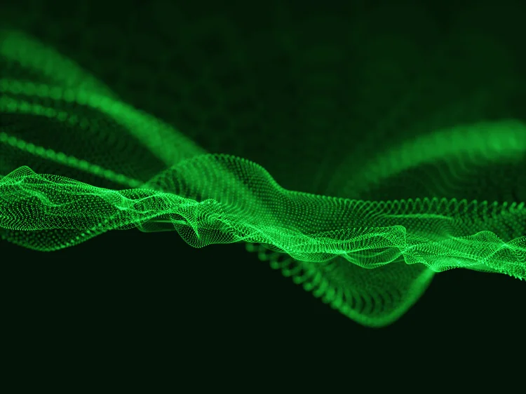 3D render of data particles. Flowing cyber particles technology background (kjpargeter  /Freepik)