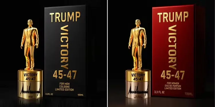 O novo produto da Trump Fragrances se chama Trump Victory 45-47 e vem em fragrâncias masculinas e femininas (Fragrâncias Trump)