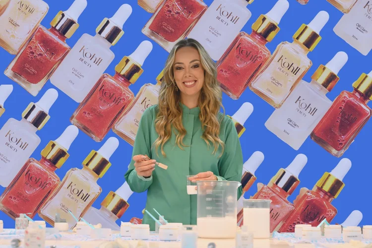 Helo Bertolini, fundadora da Kohll Beauty: empreendedora de Santa Catarina começou vendendo maquiagem de porta em porta (Kohll Beauty/Divulgação/Edição EXAME)