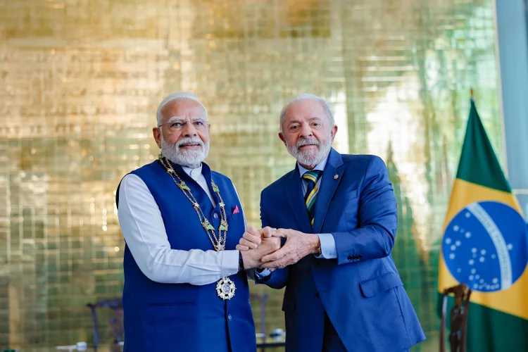 O premiê da Índia, Narendra Modi, com o presidente Lula em Brasília (Ricardo Stuckert/PR)