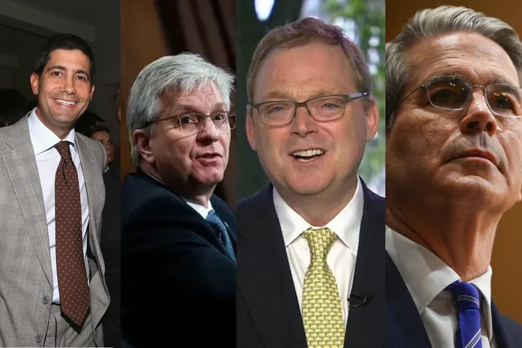 Da esquerda para a direita, Kevin Warsh (Sylvain Gaboury/Getty Images), Christopher Waller (Getty Images), Kevin Hassett (Reprodução), Scott Bessent (Andrew Caballero-Reynolds/AFP) (Getty Images e AFP/Reprodução)