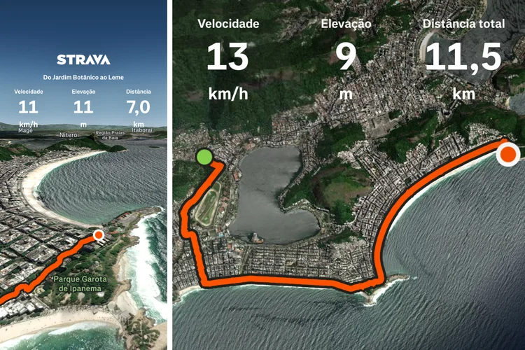 Strava: o app registra o trajeto feito em tempo real e é possível compartilhar e ver a rota de outros atletas (Strava/Reprodução)