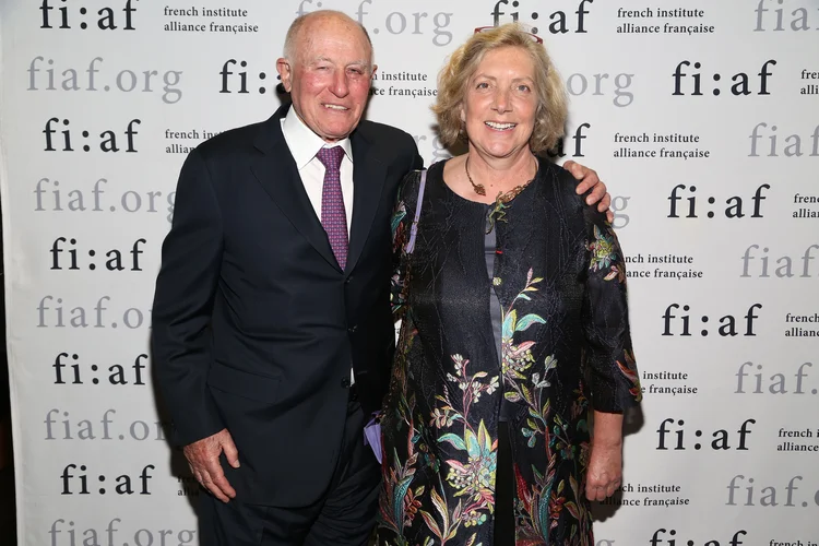 George Gellert e a CEO da D'Artagnan, Ariane Daguin: executivos participaram do Art de Vivre 2019 do French Institute Alliance Française no Le Skyroom, em Nova York. ( Sylvain Gaboury/Patrick McMullan/Getty Images)
