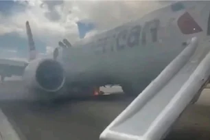 Imagem referente à matéria: Trem de pouso de aeronave da American Airlines pega fogo na decolagem nos EUA