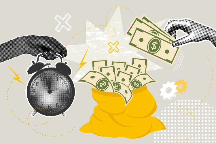 Colagem moderna de conceito de negócio em meio-tom. Conceito de ideia, economia, planejamento financeiro, lucro financeiro. Ilustração retrô moderna e moderna. Ilustração vetorial.
 (Natalya Kosarevich/Getty Images)