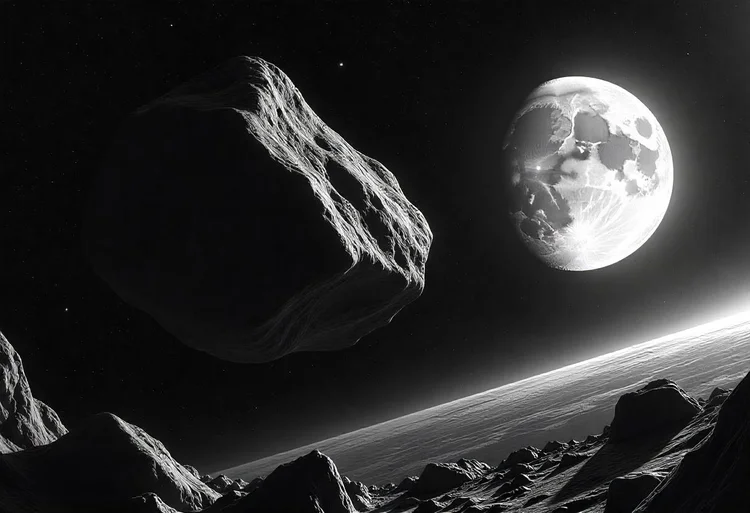 Asteroide e Lua (Imagem gerada por IA/Freepik)