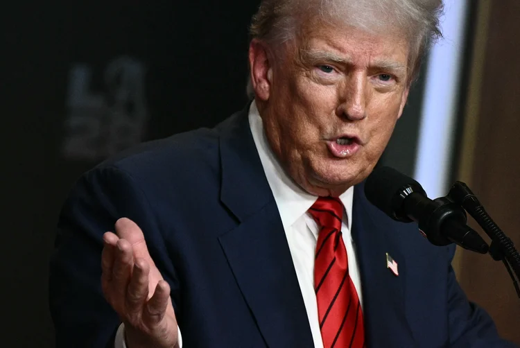 US President Donald Trump speaks after signing an executive order on creating a White House 2028 Olympics task force in the South Court Auditorium of the White House in Washington, DC, on August 5, 2025. (Photo by Brendan SMIALOWSKI / AFP)