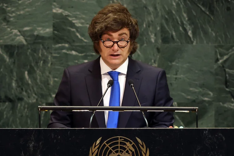 Javier MIlei, presidente da Argentina, durante discurso na ONU (Spencer Platt/Getty Images)