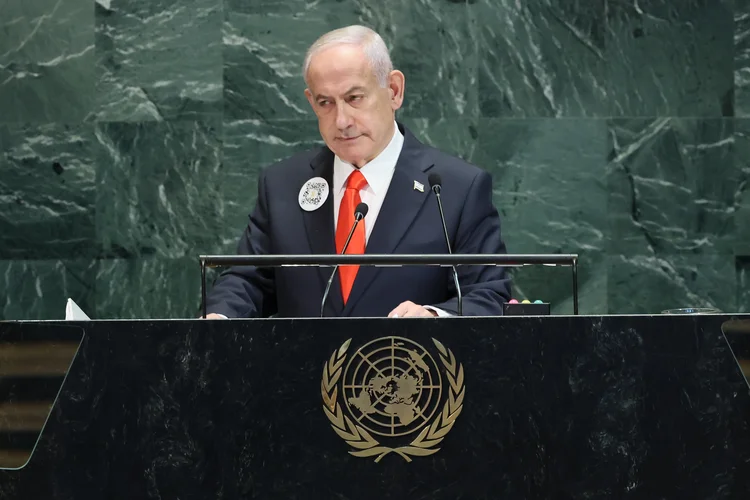 NEW YORK, NEW YORK - SEPTEMBER 26: Prime Minister of Israel Benjamin Netanyahu addresses the United Nations General Assembly (UNGA) at the United Nations headquarters on September 26, 2025 in New York City. World leaders convened for the 80th Session of UNGA, with this year’s theme for the annual global meeting being “Better together: 80 years and more for peace, development and human rights.”  (Photo by Michael M. Santiago/Getty Images) (Michael M. Santiago/Getty Images)