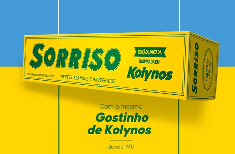 Pasta Sorriso inspirada em Kolynos: “A ideia é conectar novas e antigas gerações, trazendo o mesmo gosto marcante e refrescante que resgata boas memórias em quem usava Kolynos”, afirma Flávia Liberman, diretora de marketing da Colgate-Palmolive (Sorriso/Divulgação)