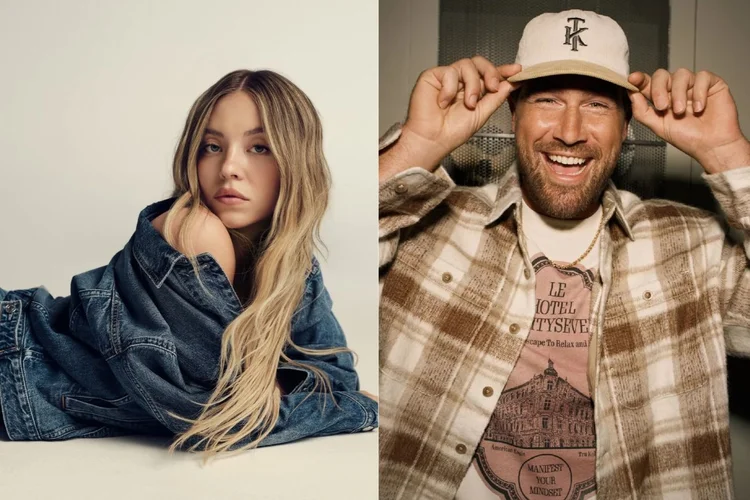 Sydney Sweeney e Travis Kelce em propaganda da American Eagle (American Eagle/Montagem/Instagram/Reprodução)