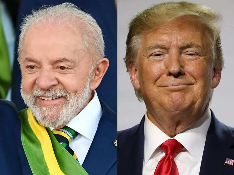 Os presidentes Lula e Donald Trump, em fotomontagem: líderes negociam como retirar tarifas impostas ao Brasil (AFP)