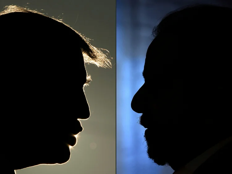 Os presidentes Lula e Donald Trump, em fotomontagem: líderes negociam como retirar tarifas impostas ao Brasil (AFP)