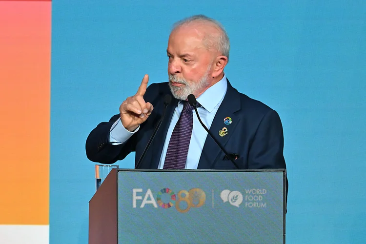 Lula: presidente fez o discurso de abertura do Fórum Mundial da Alimentação, em Roma, em 13 ed outubro de 2025. (ANDREAS SOLARO/AFP)
