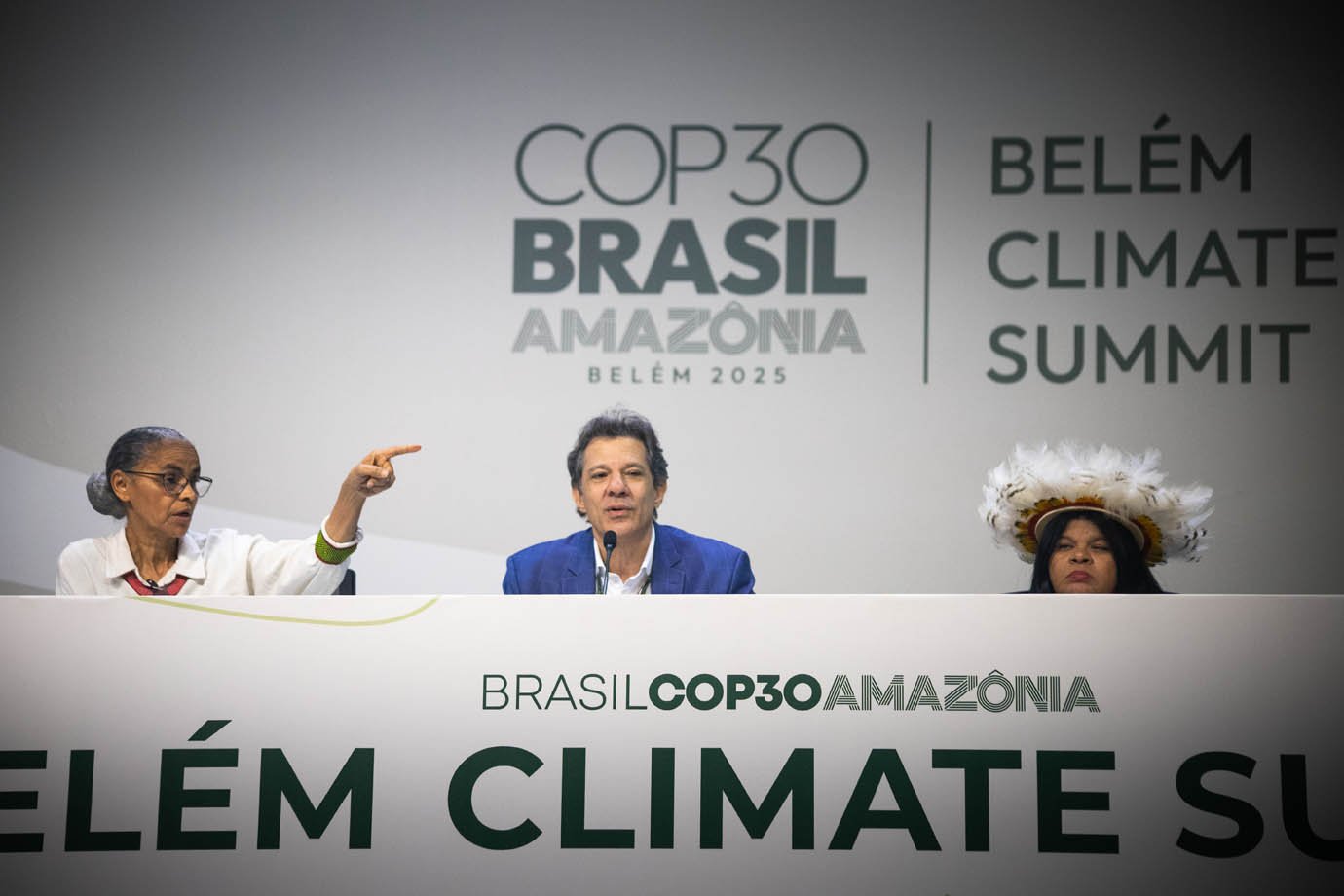 COP30 - Belem - Fernando Haddad - Marina Silva - Sonia Guajajara

Foto: Leandro Fonseca
Data: 06/11/2025
