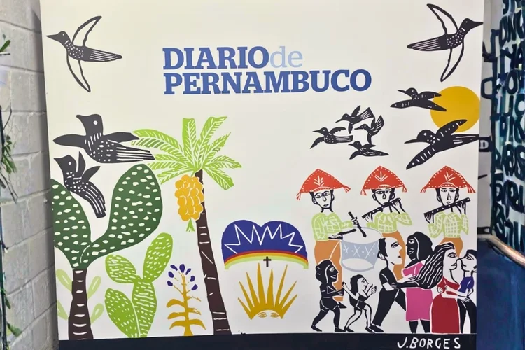 Pintura do pernambucano J. Borges na redação do Diário de Pernambuco: jornal começou no Brasil Império (Laura Pancini/EXAME)