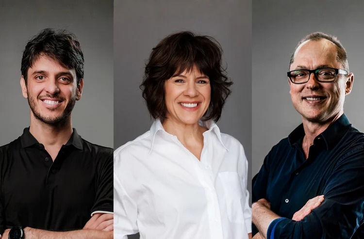 Matheus Dellagnelo, Kelly Manthey e Jacob Parsons, da Indicium AI: “Todo mundo agora fala de IA, e todo mundo diz que faz IA. Mas a diferença está na execução” (Indicium AI/Divulgação)