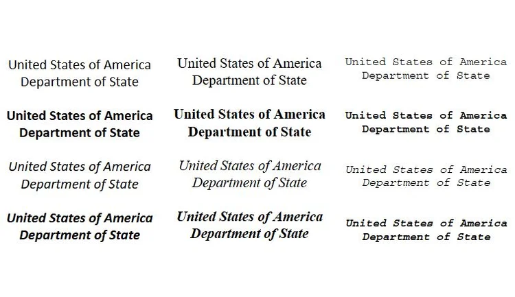 Fontes: o Departamento de Estado dos EUA já usou Courier New (à direira), Times New Roman (ao centro) e Calibri (à esquerda) (Arte/Exame)