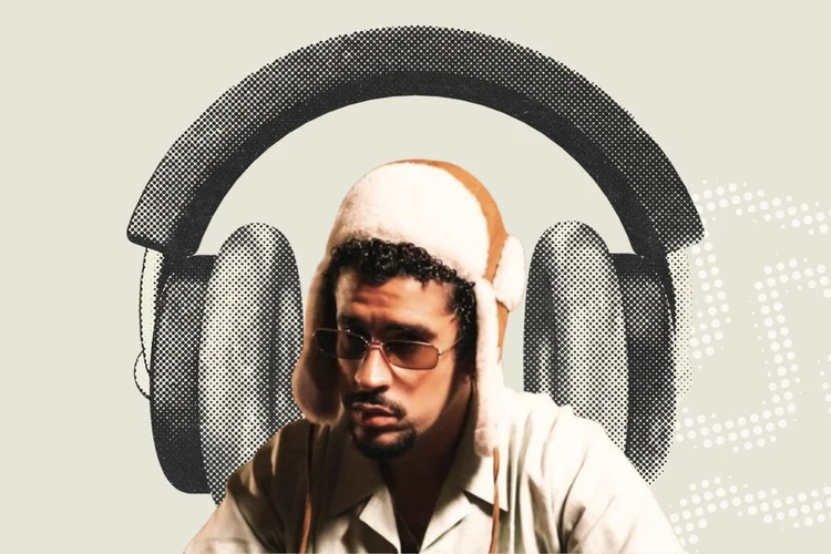 Bad Bunny: cantor porto-riquenho foi o artista mais ouvido do Spotify em 2025.  (Montagem EXAME/Canva/Getty Images)