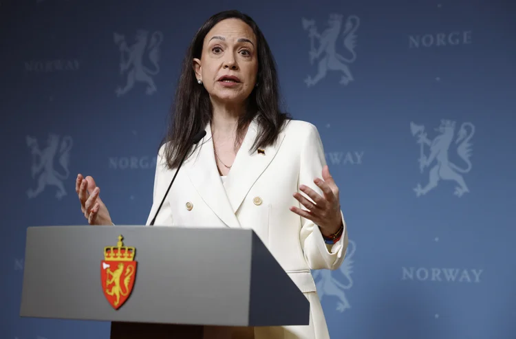 María Corina Machado: líder da oposição venezuelana fala em Oslo após receber o Prêmio Nobel da Paz. (Odd ANDERSEN / AFP via Getty Images)