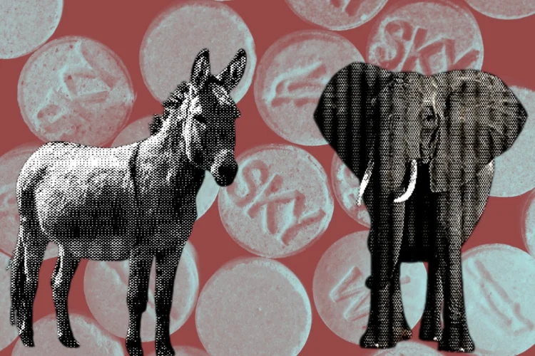 Montagem com os símbolos dos partidos Democrata (burro) e Republicano (elefante) (Arte/Exame)