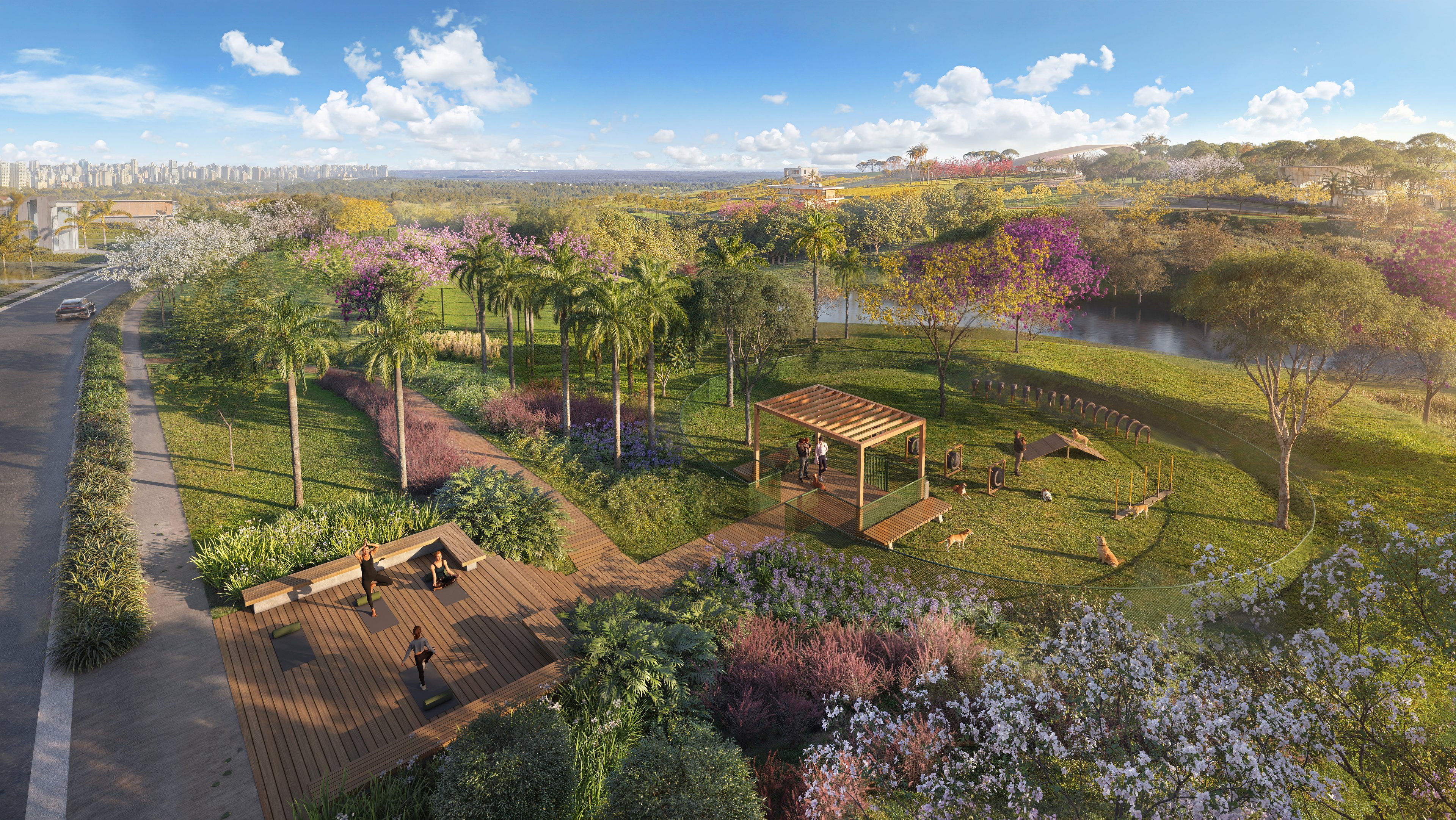 O Altana conta com praça de 8 mil metros quadrados com espelho d’água, bangalôs de contemplação e gramado de 2 mil metros quadrados voltado para convivência, feiras e eventos.