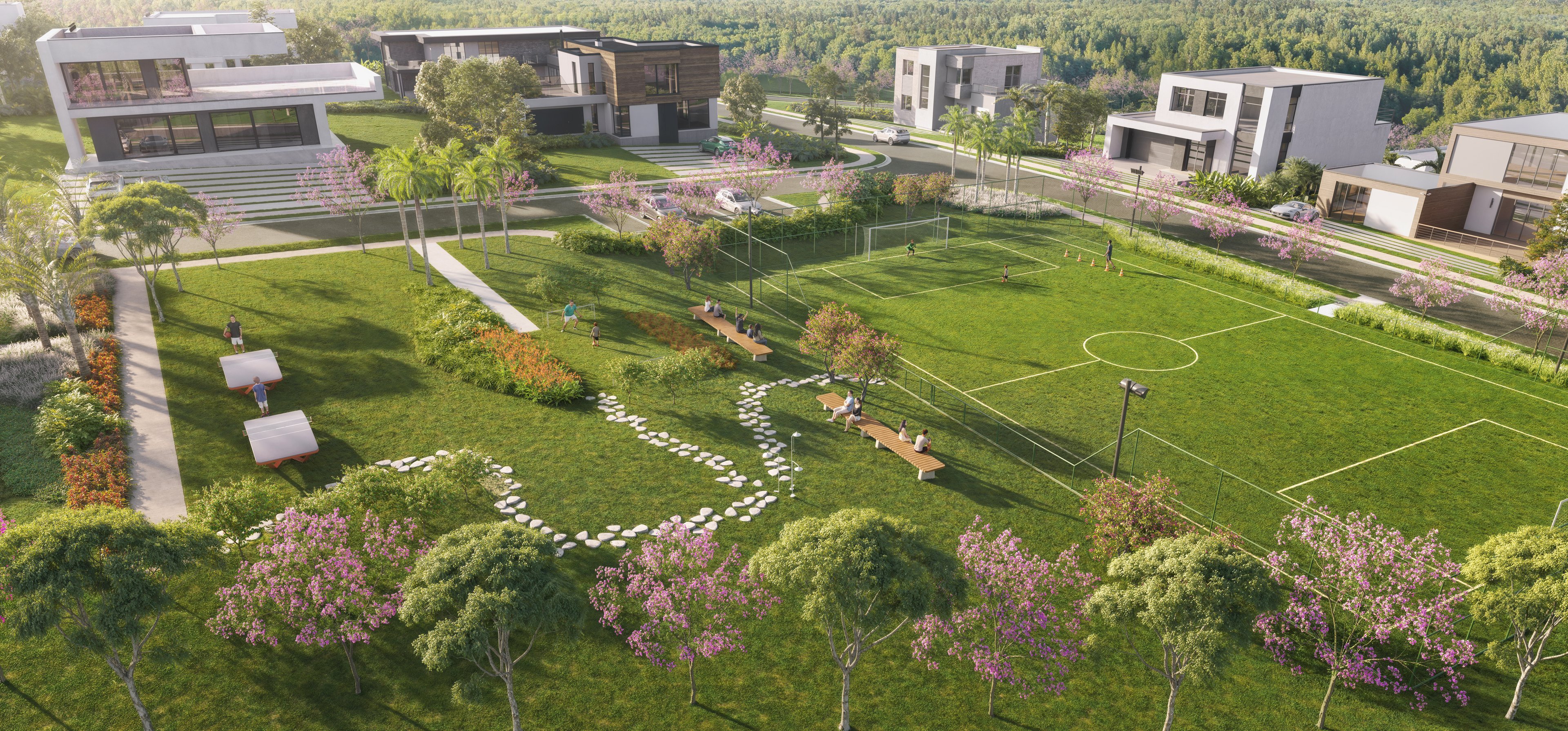 São cerca de 220 mil metros quadrados de áreas verdes, o equivalente a mais de 25% do terreno total.