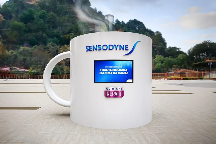 Sensodyne: caneca gigante no Parque Capivari chamou a atenção para a sensibilidade dentária no inverno (Sensodyne/Divulgação)