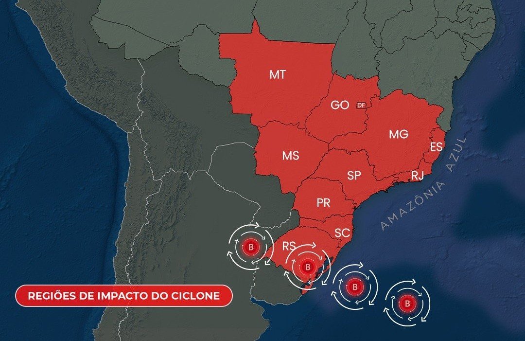 Ciclone extratropical: Brasil com ventos de até 100km/h nesta terça