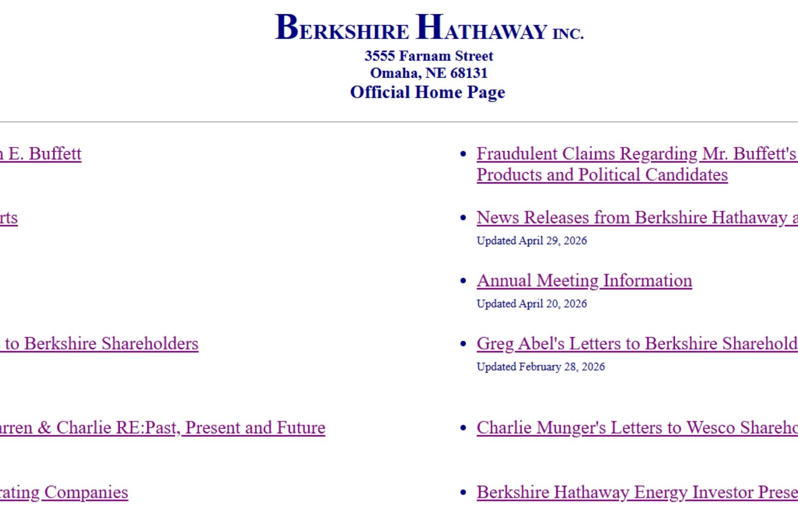 O site da Berkshire Hathaway parou nos anos 90 — e os fãs de Buffett querem que continue assim