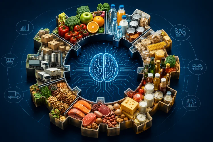 Da produção ao relacionamento com consumidores, a inteligência artificial vem ganhando espaço nas maiores empresas de alimentos e bebidas do mundo (Imagem gerada por IA)