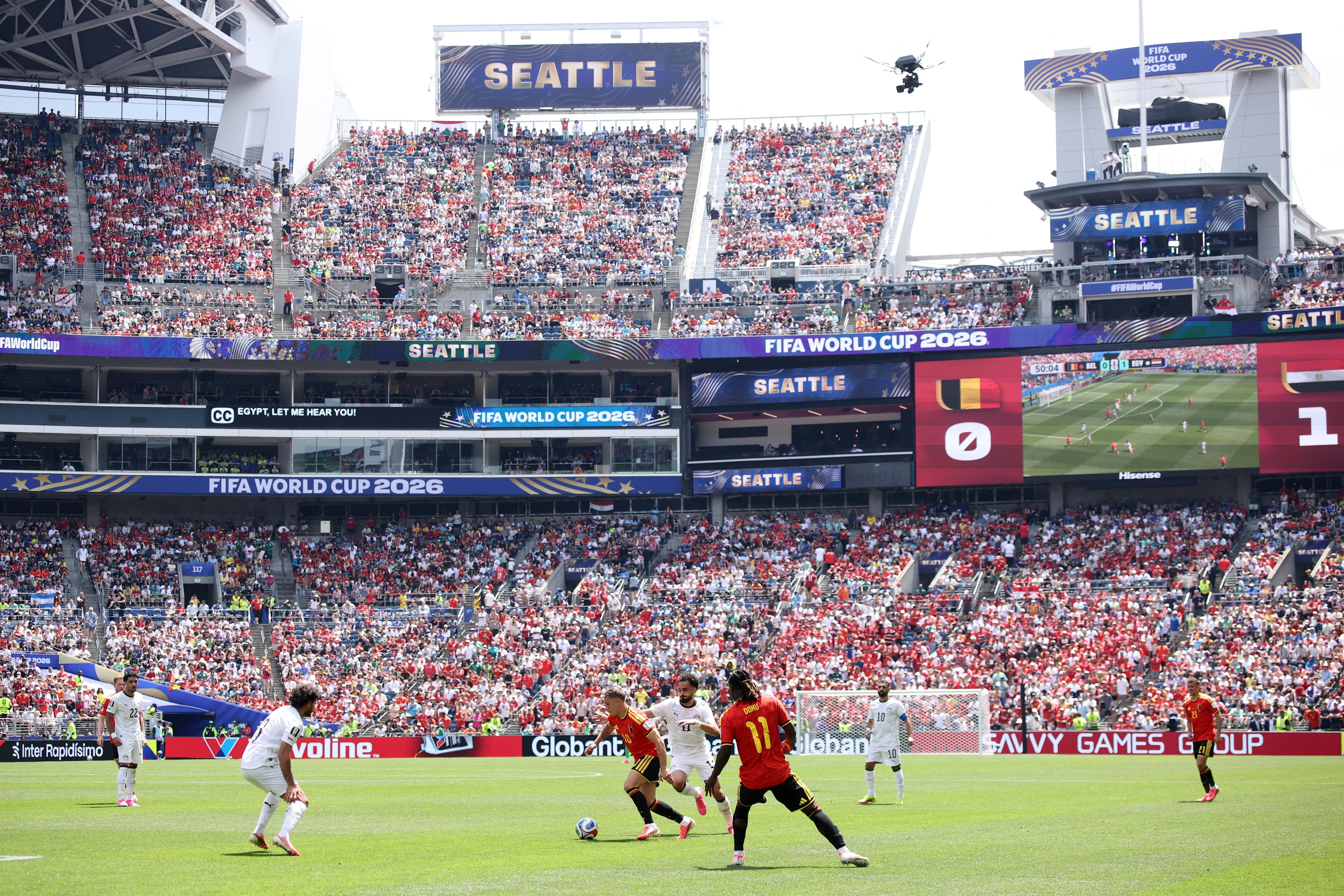 SEATTLE, WASHINGTON - 15 DE JUNHO: Vista geral da partida do Grupo G da Copa do Mundo da FIFA 2026 entre Bélgica e Egito no Estádio de Seattle, em 15 de junho de 2026, em Seattle, Washington.