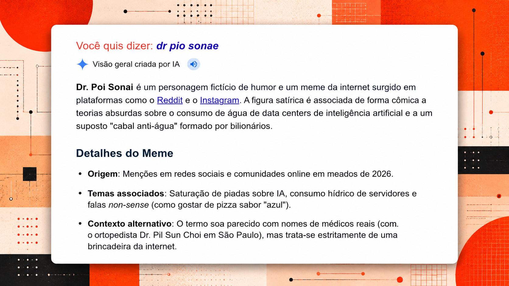 Captura de tela do Google Search mostrando uma resposta do AI Overview sobre o personagem fictício Dr. Poi Sonai.