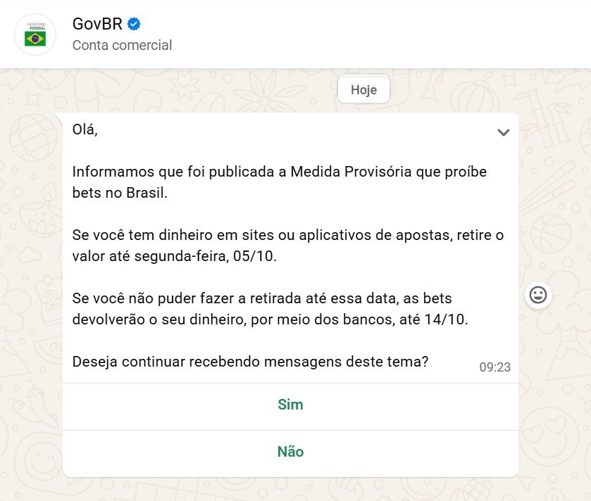 Governo Lula envia aviso por WhatsApp sobre fim das bets no Brasil