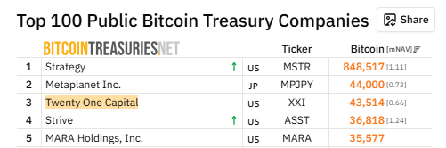 Maiores tesourarias de bitcoin
