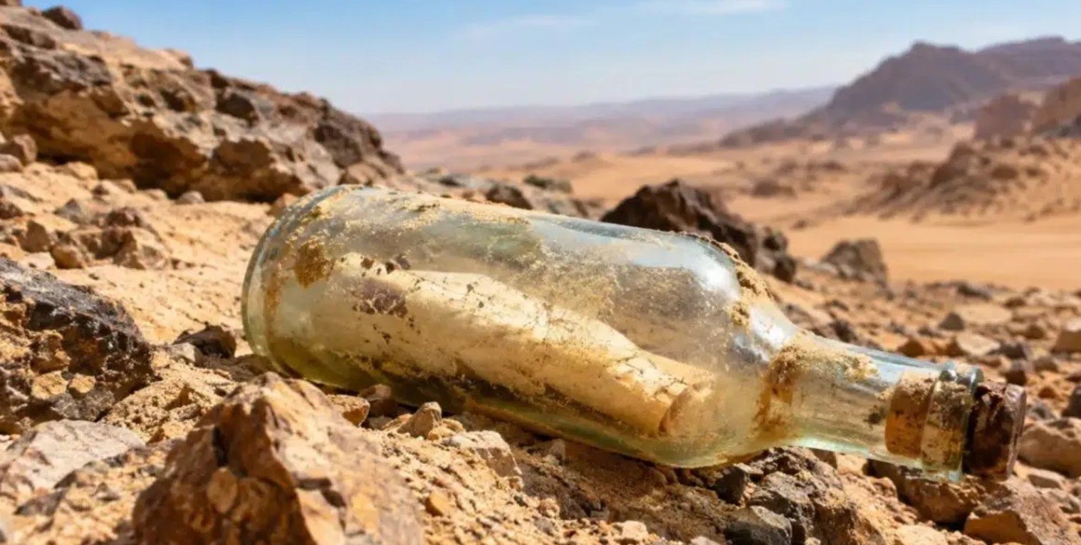 Garrafa encontrada no deserto do Egito guardava um bilhete de 1977, e pistas sobre quem o escreveu
